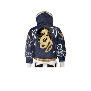 Gold Dragon Embroidered Quilted Bomber Jacket Purple Iridescent Lining Hooded L